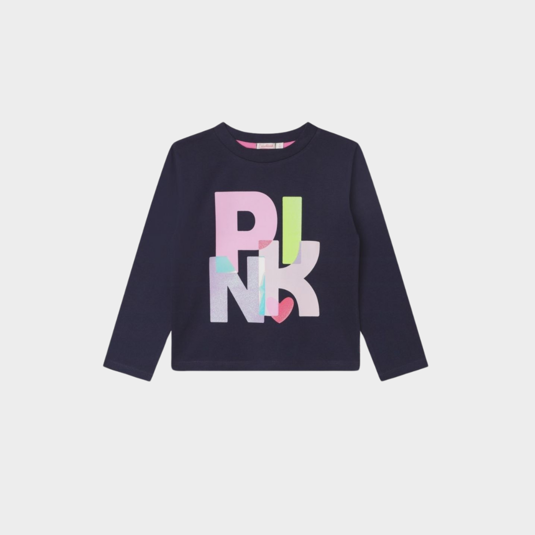 Billieblush Long Sleeves T-shirt Dark Blue Logo PINK