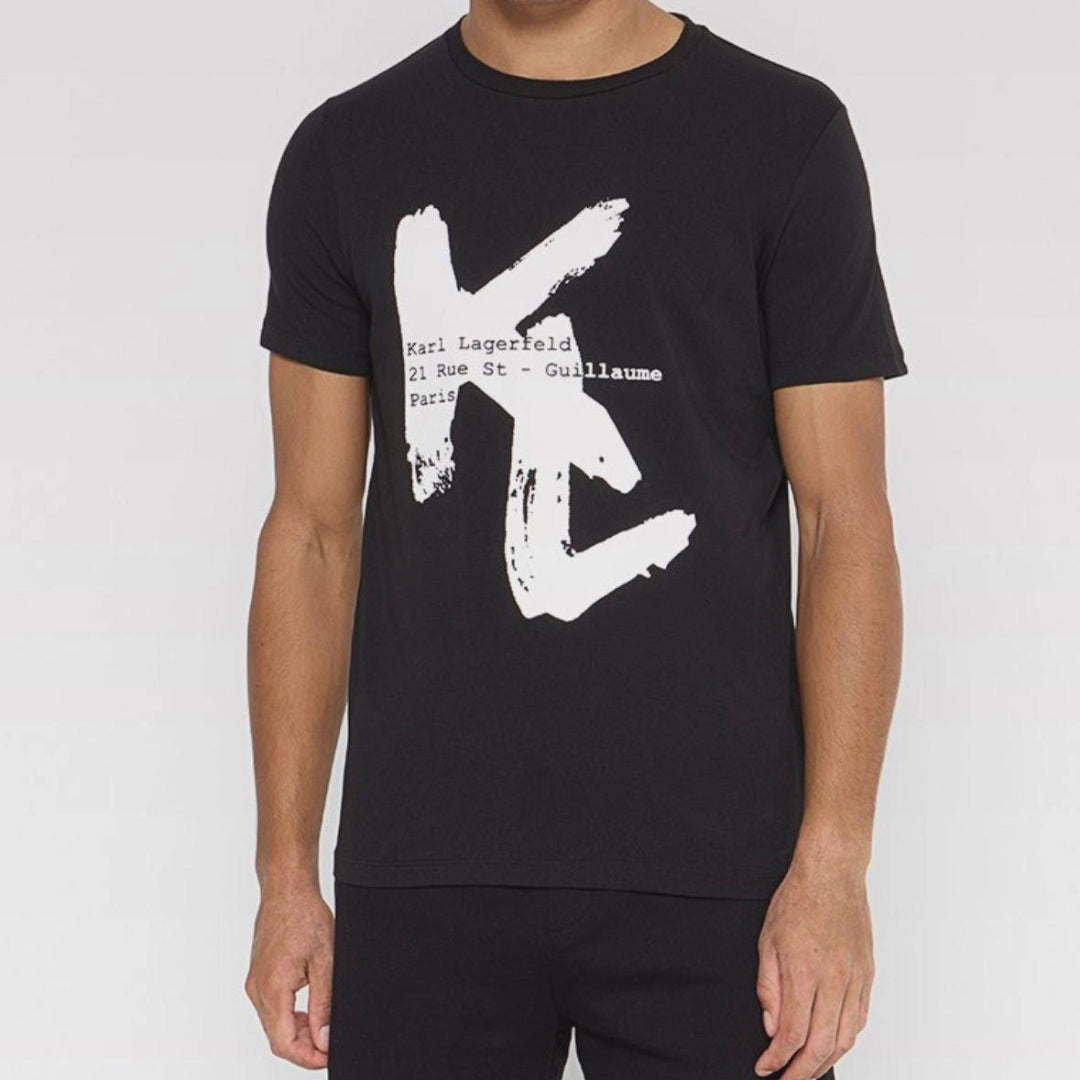 Karl Lagerfeld Printed White Logo T-shirt - Black